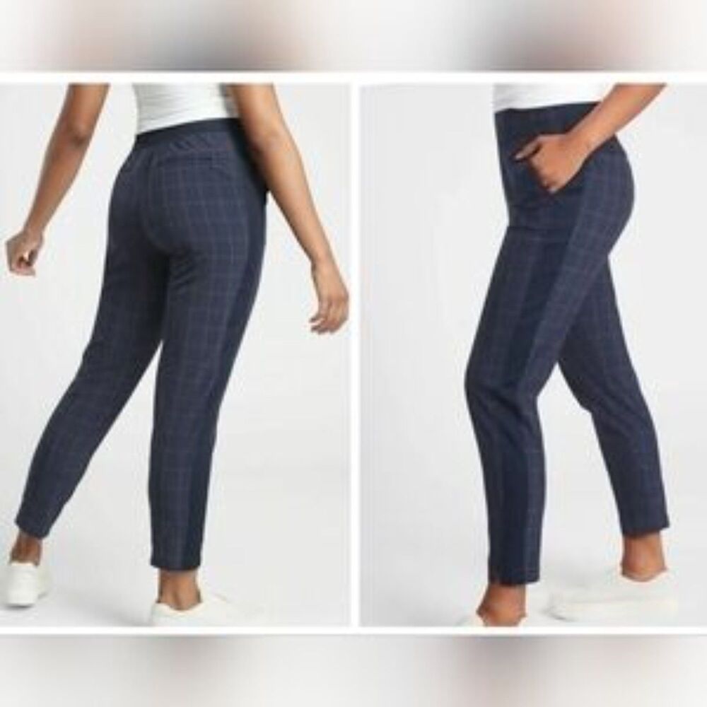 ATHLETA Brooklyn Textured Ankle Pant- Windowpane Navy - Size 4